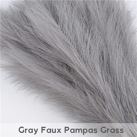 Faux Pampas Grass,7 PCS 24 inch Gray Pampas Grass Decor,7 Branches |Fluffy Stem - Picture 4 of 6